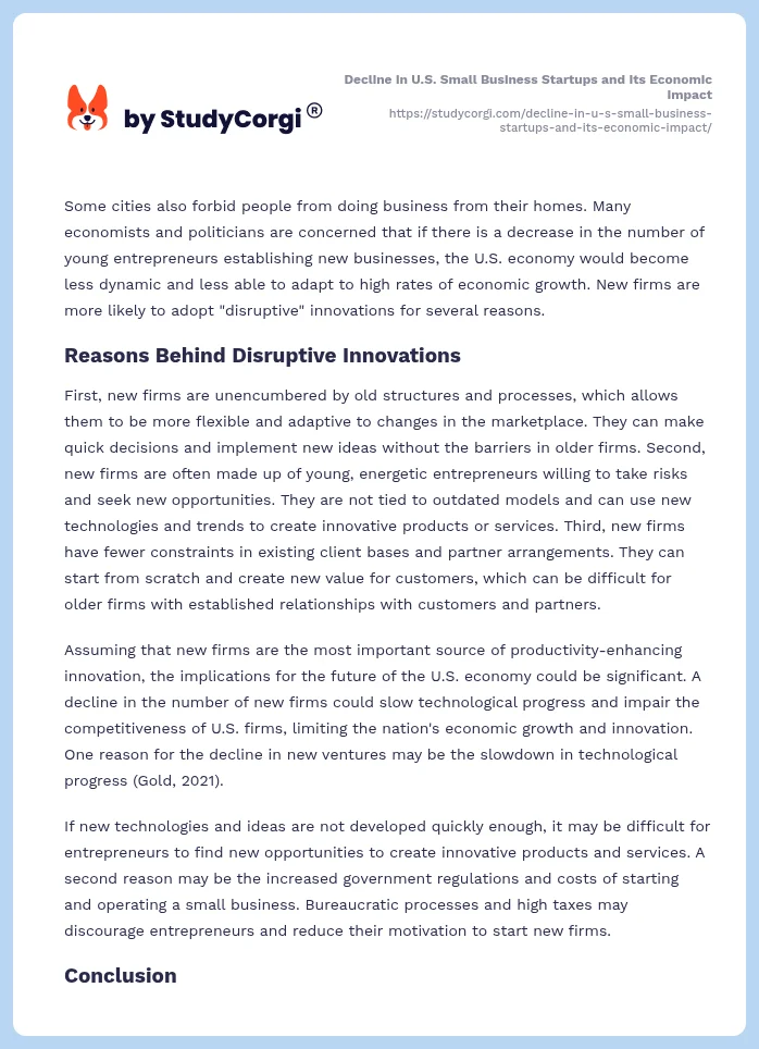 Decline in U.S. Small Business Startups and Its Economic Impact. Page 2