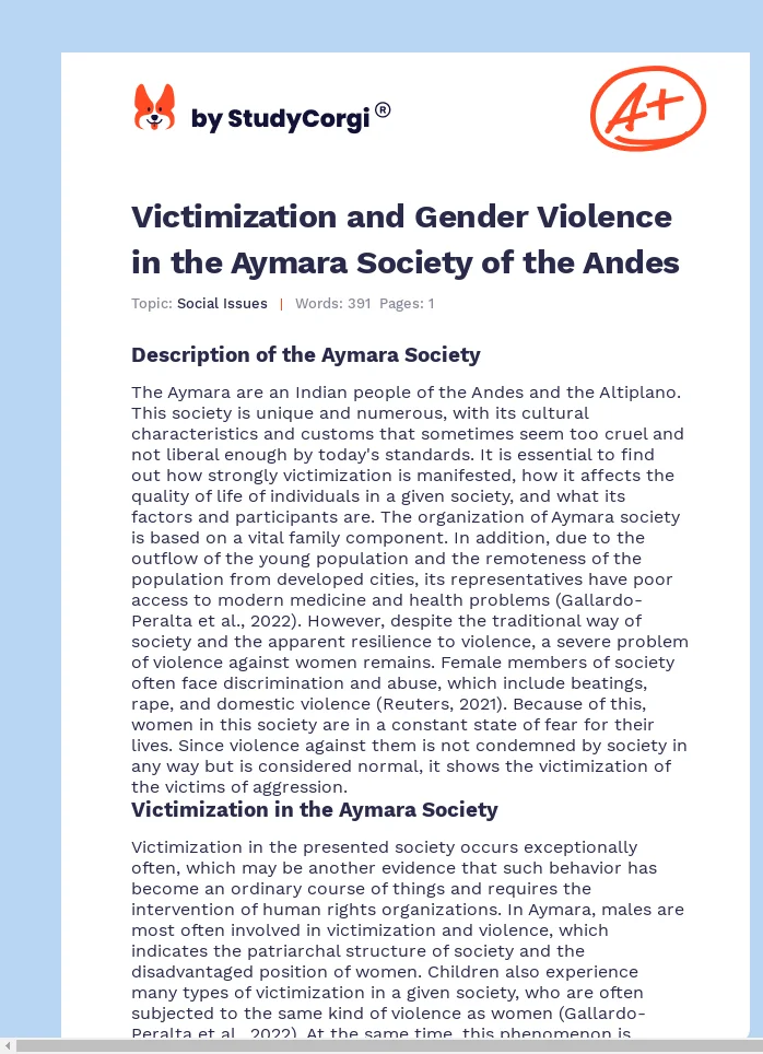 Victimization and Gender Violence in the Aymara Society of the Andes. Page 1
