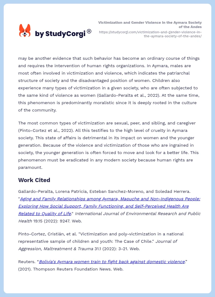 Victimization and Gender Violence in the Aymara Society of the Andes. Page 2