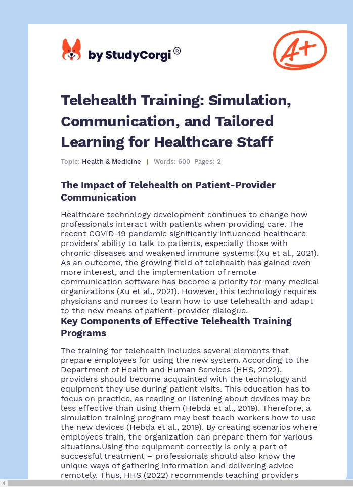 Telehealth Training: Simulation, Communication, and Tailored Learning for Healthcare Staff. Page 1