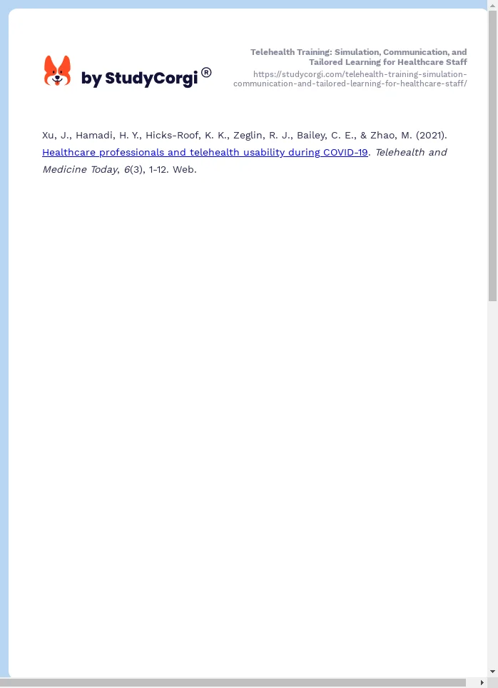 Telehealth Training: Simulation, Communication, and Tailored Learning for Healthcare Staff. Page 2