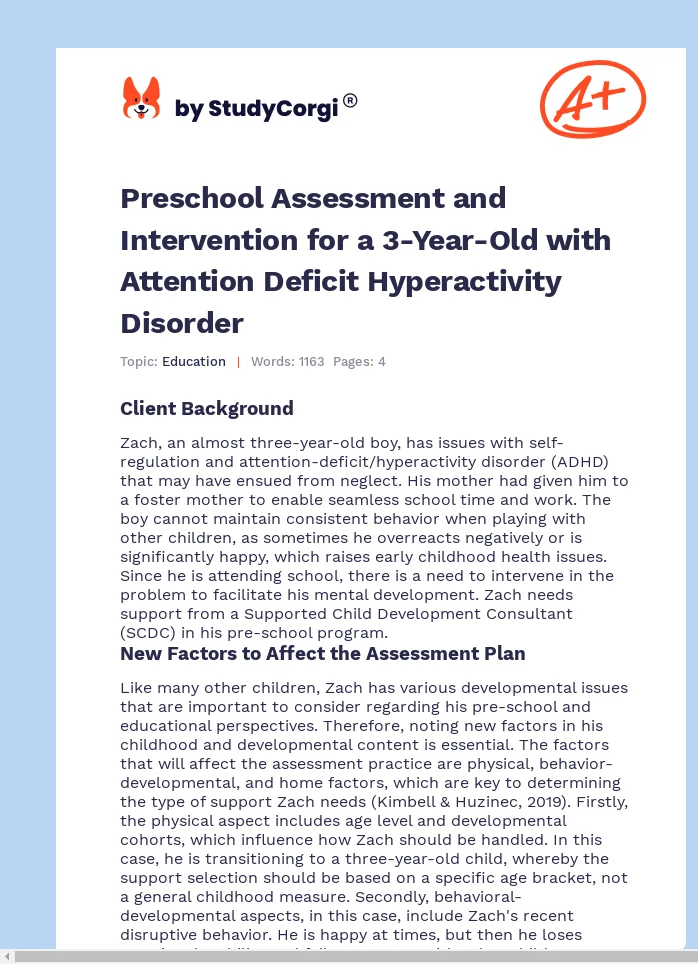 Preschool Assessment and Intervention for a 3-Year-Old with Attention Deficit Hyperactivity Disorder. Page 1