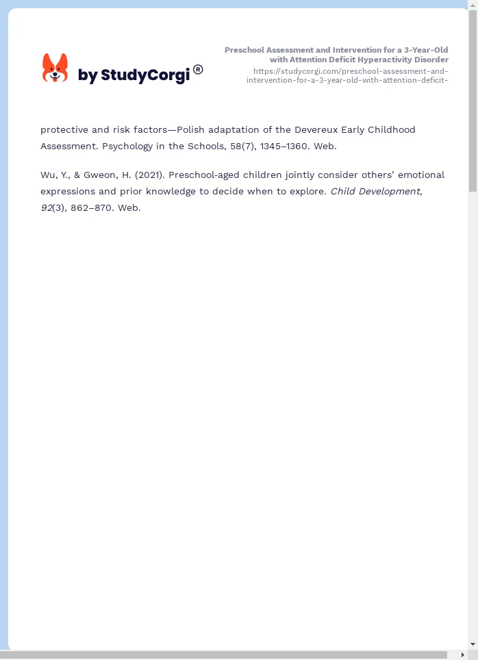 Preschool Assessment and Intervention for a 3-Year-Old with Attention Deficit Hyperactivity Disorder. Page 2
