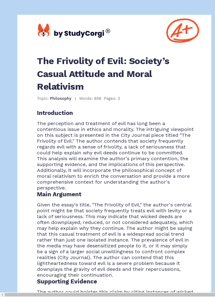 The Frivolity of Evil: Society’s Casual Attitude and Moral Relativism. Page 1