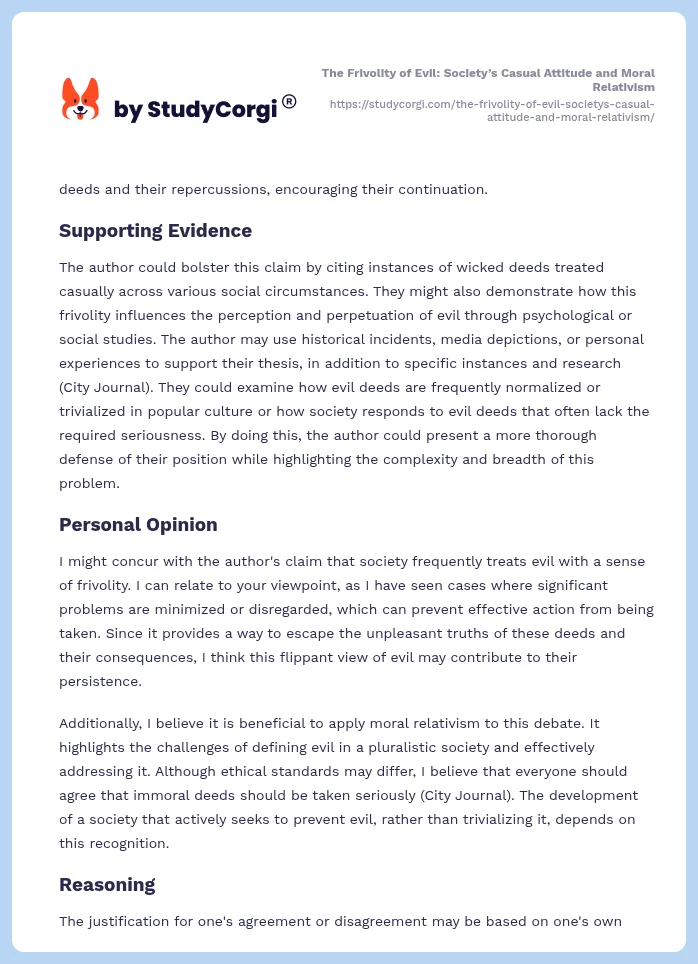 The Frivolity of Evil: Society’s Casual Attitude and Moral Relativism. Page 2