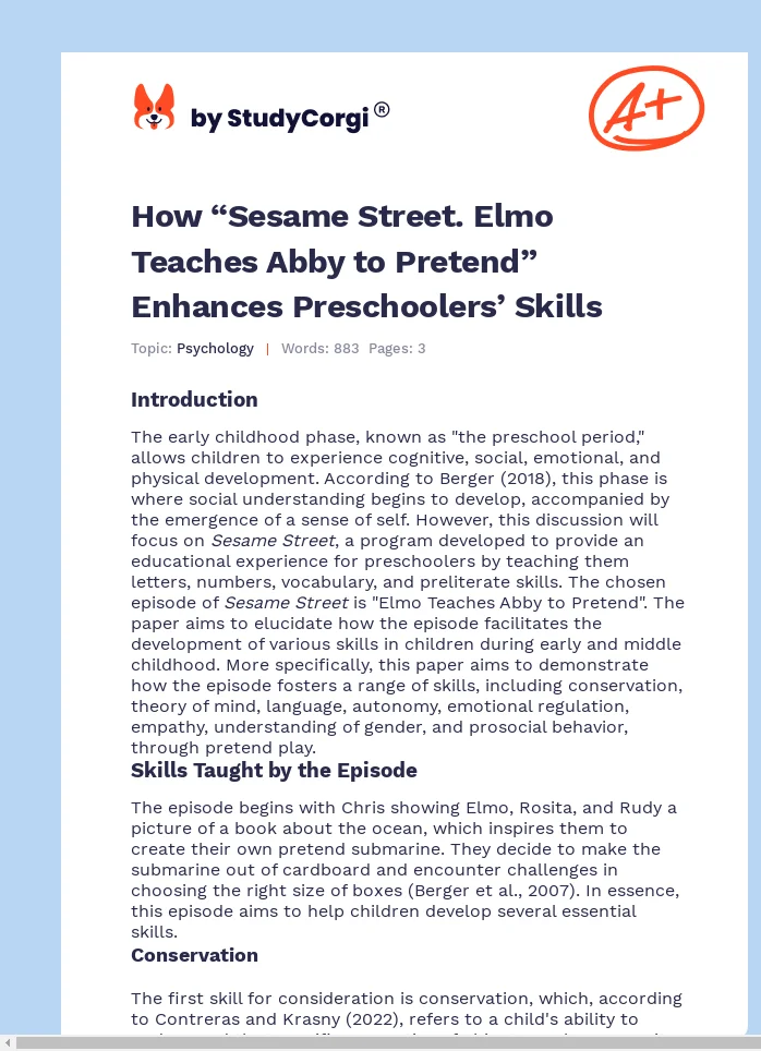 How “Sesame Street. Elmo Teaches Abby to Pretend” Enhances Preschoolers’ Skills. Page 1