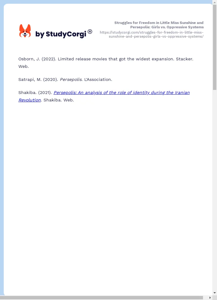 Struggles for Freedom in Little Miss Sunshine and Persepolis: Girls vs. Oppressive Systems. Page 2