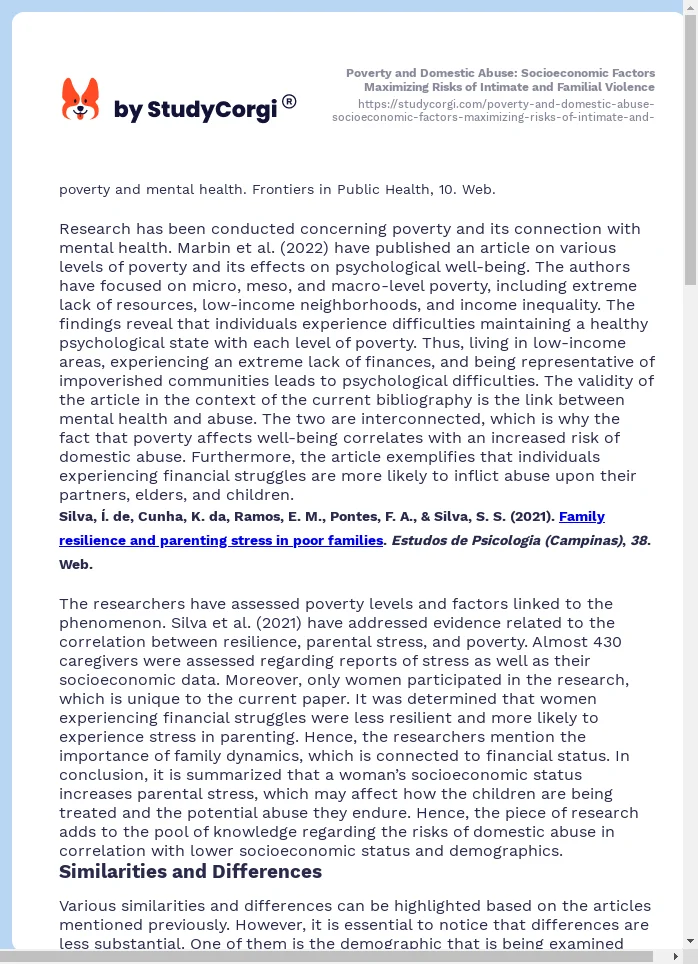 Poverty and Domestic Abuse: Socioeconomic Factors Maximizing Risks of Intimate and Familial Violence. Page 2