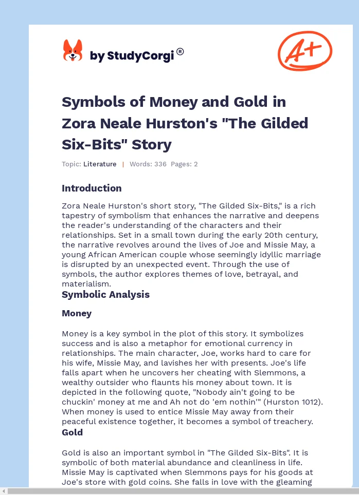 Symbols of Money and Gold in Zora Neale Hurston's "The Gilded Six-Bits" Story. Page 1