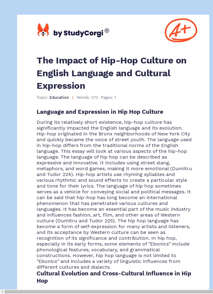 The Impact of Hip-Hop Culture on English Language and Cultural Expression. Page 1