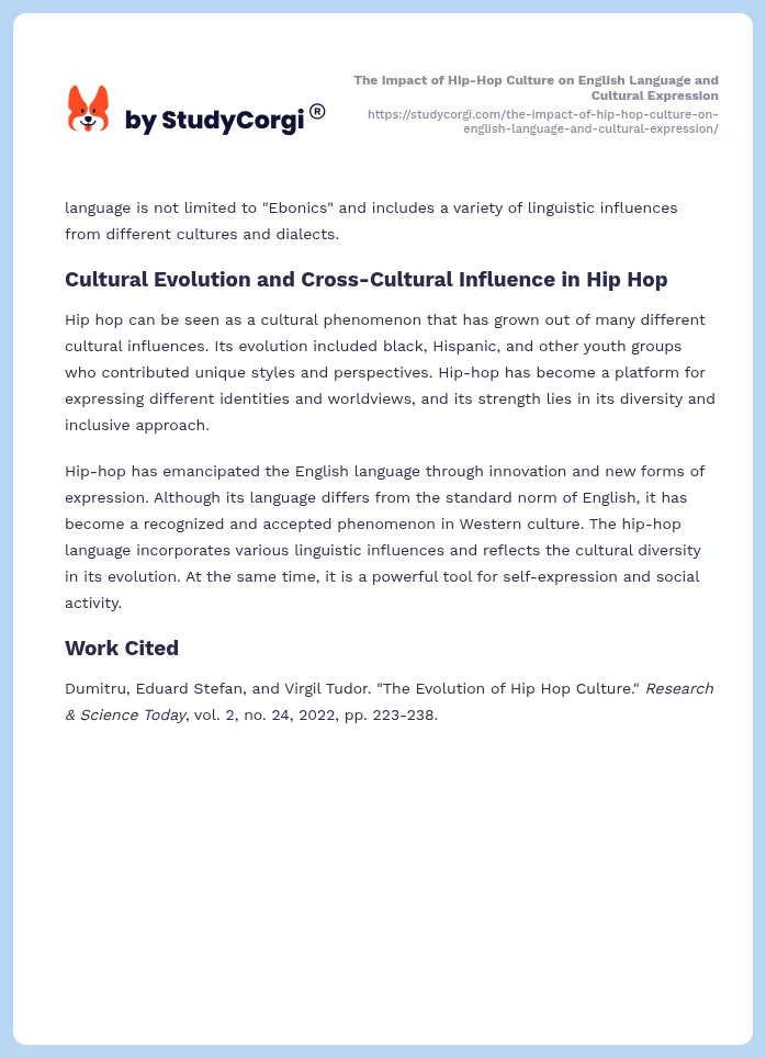 The Impact of Hip-Hop Culture on English Language and Cultural Expression. Page 2
