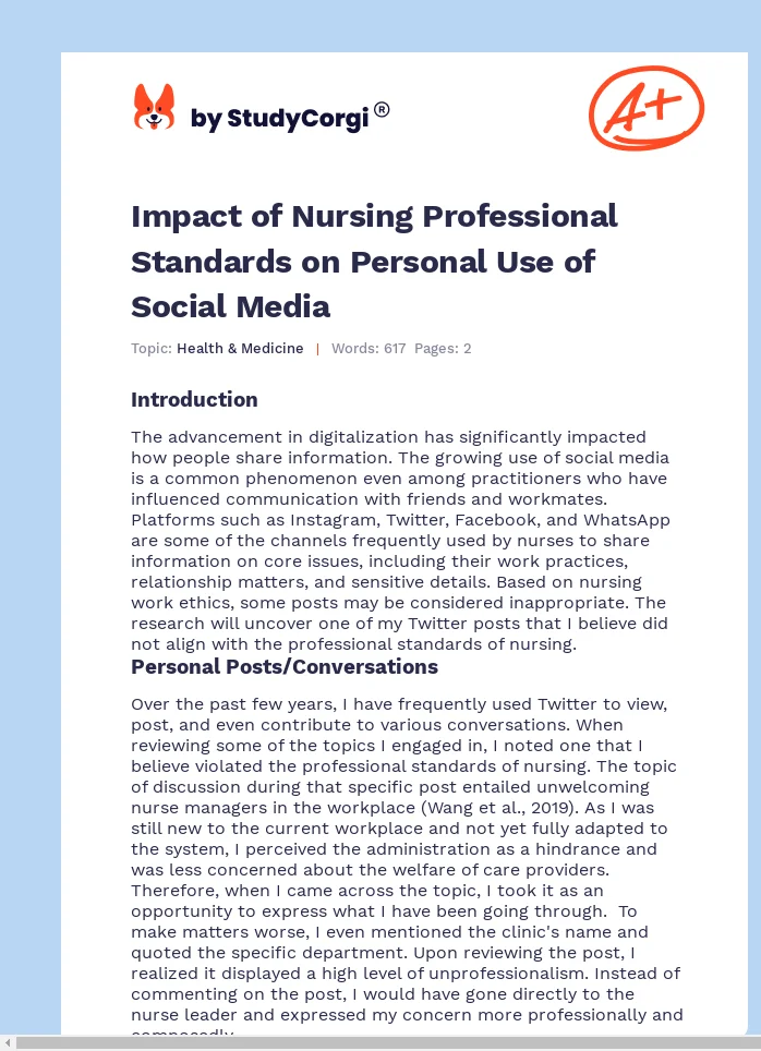 Impact of Nursing Professional Standards on Personal Use of Social Media. Page 1