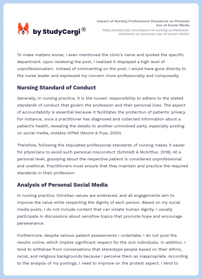 Impact of Nursing Professional Standards on Personal Use of Social Media. Page 2