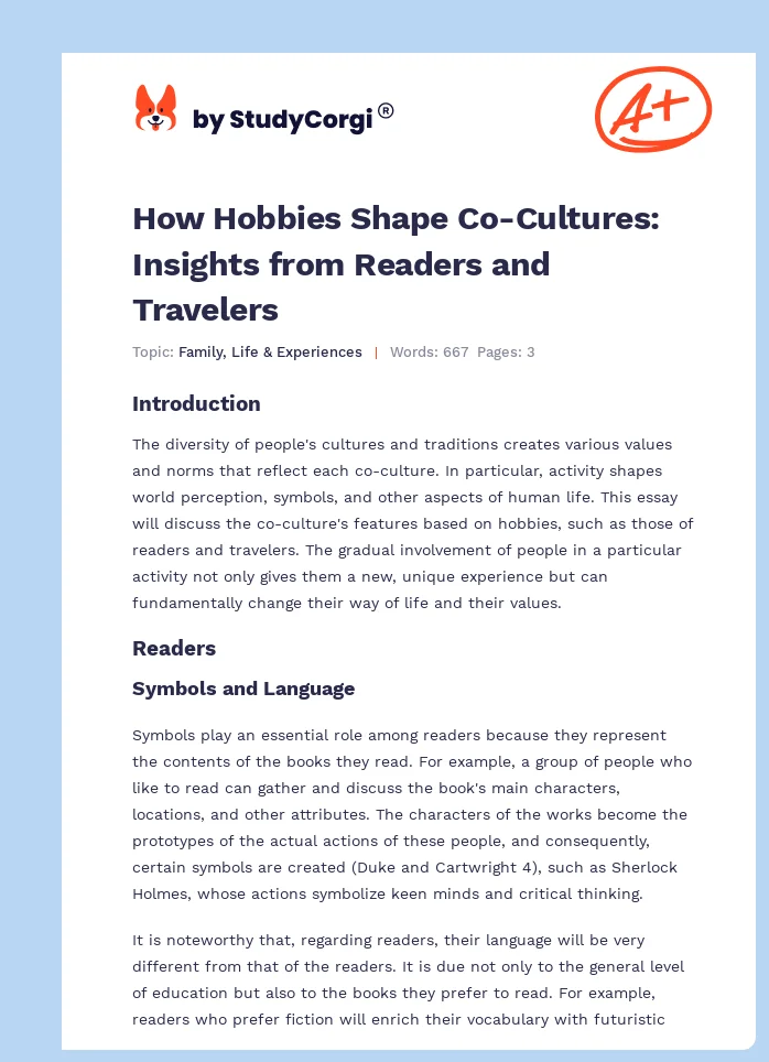 How Hobbies Shape Co-Cultures: Insights from Readers and Travelers. Page 1