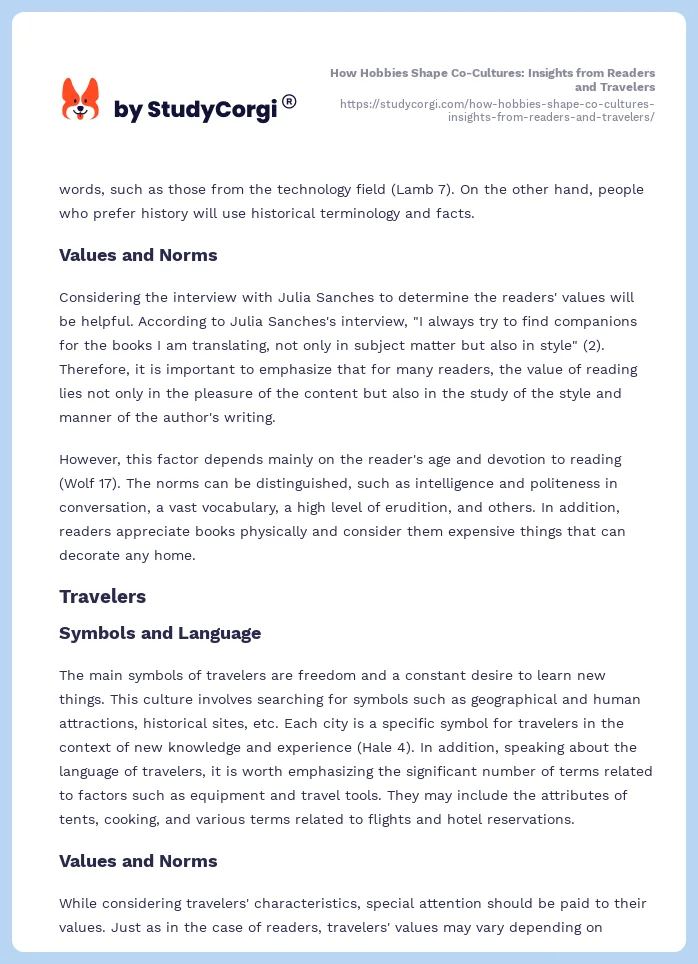 How Hobbies Shape Co-Cultures: Insights from Readers and Travelers. Page 2
