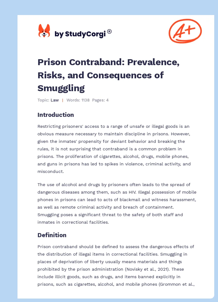 Prison Contraband: Prevalence, Risks, and Consequences of Smuggling. Page 1