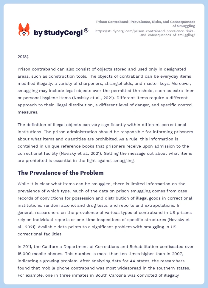 Prison Contraband: Prevalence, Risks, and Consequences of Smuggling. Page 2