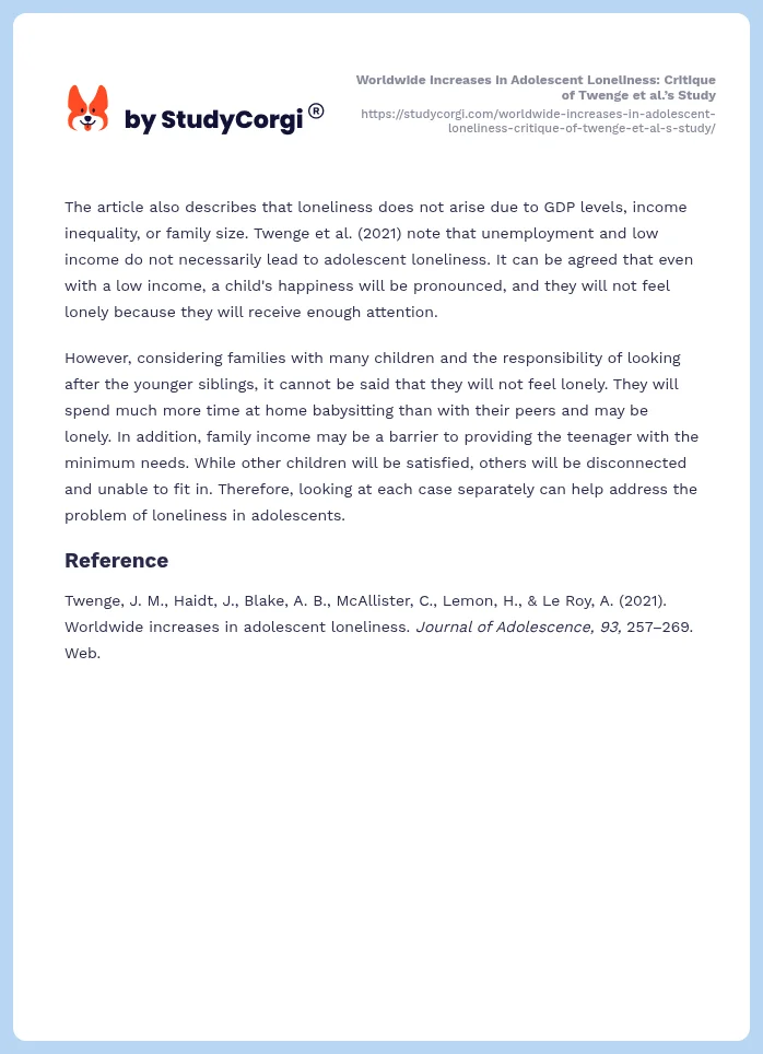 Worldwide Increases in Adolescent Loneliness: Critique of Twenge et al.’s Study. Page 2