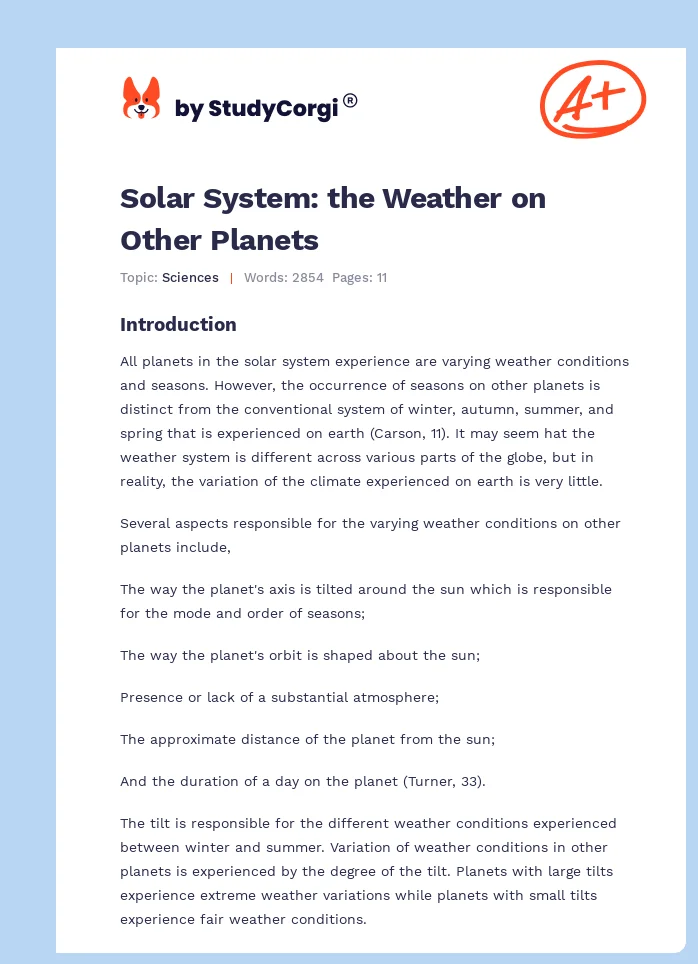 Solar System: the Weather on Other Planets. Page 1