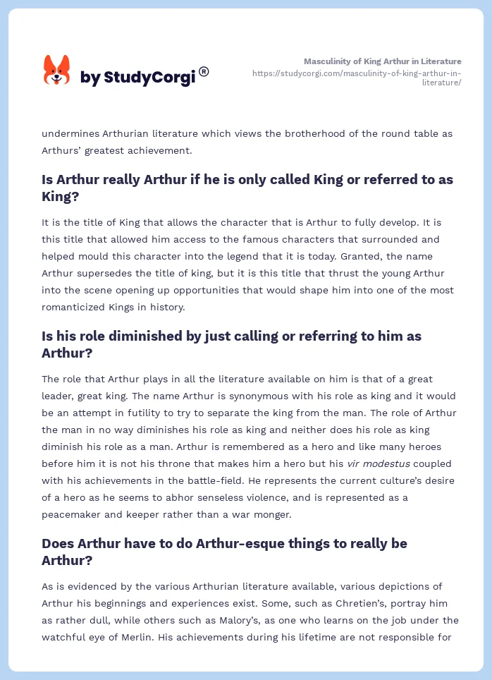 Masculinity of King Arthur in Literature. Page 2