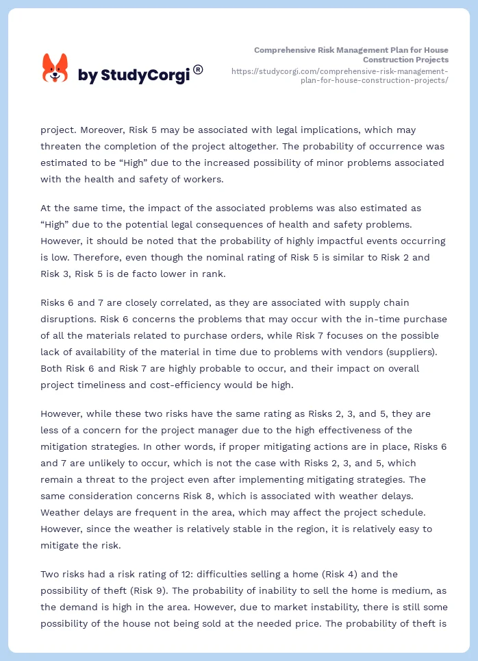 Comprehensive Risk Management Plan for House Construction Projects. Page 2