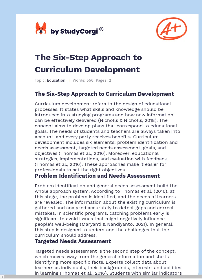 The Six-Step Approach to Curriculum Development. Page 1