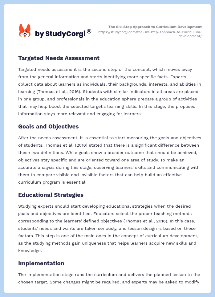 The Six-Step Approach to Curriculum Development. Page 2