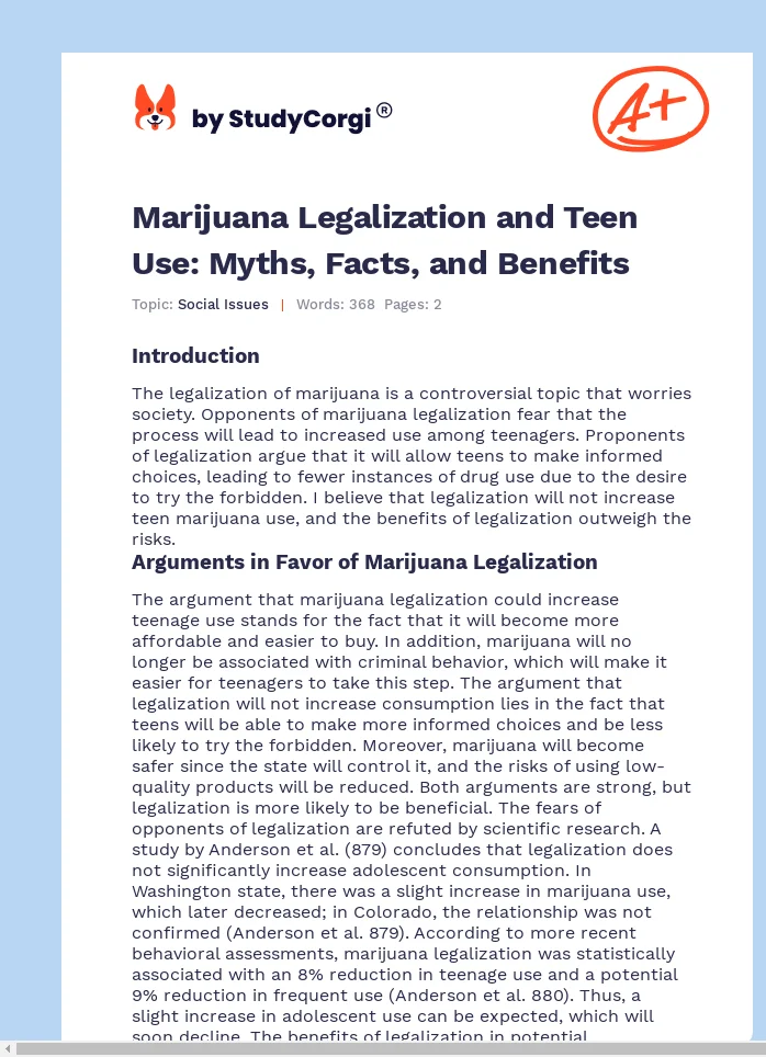 Marijuana Legalization and Teen Use: Myths, Facts, and Benefits. Page 1