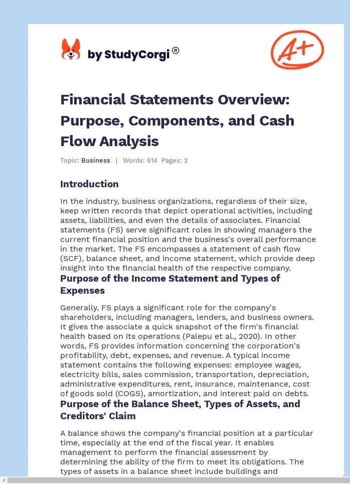 Financial Statements Overview: Purpose, Components, and Cash Flow Analysis. Page 1