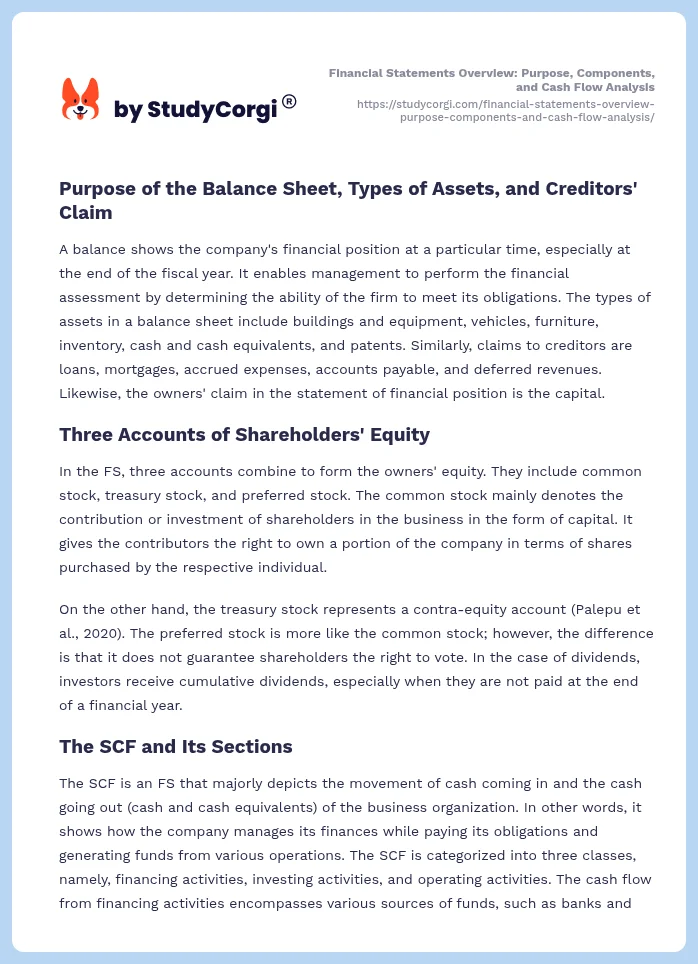 Financial Statements Overview: Purpose, Components, and Cash Flow Analysis. Page 2