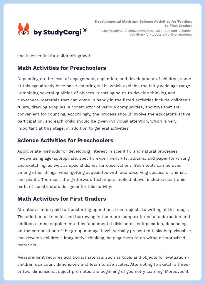 Developmental Math and Science Activities for Toddlers to First Graders. Page 2