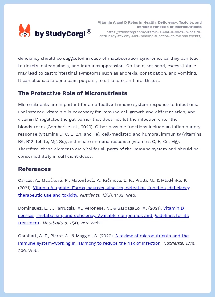 Vitamin A and D Roles in Health: Deficiency, Toxicity, and Immune Function of Micronutrients. Page 2