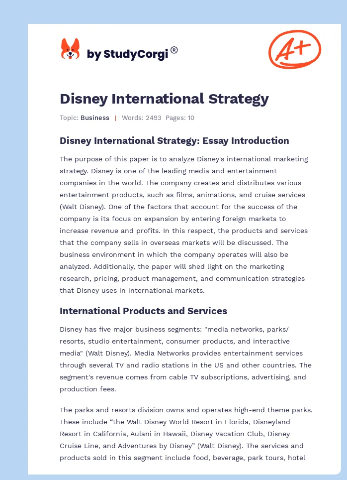 Disney International Strategy. Page 1