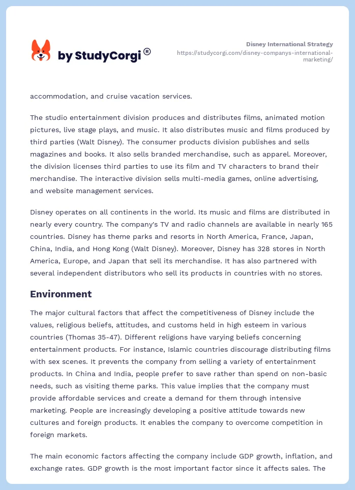 Disney International Strategy. Page 2