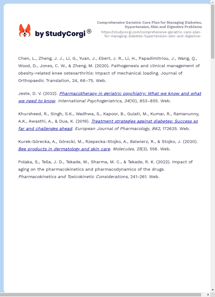 Comprehensive Geriatric Care Plan for Managing Diabetes, Hypertension, Skin and Digestive Problems. Page 2