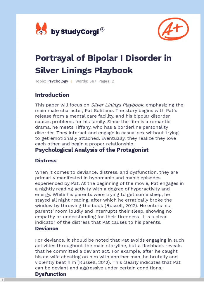 Portrayal of Bipolar I Disorder in Silver Linings Playbook. Page 1