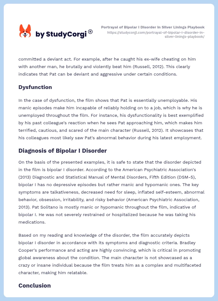 Portrayal of Bipolar I Disorder in Silver Linings Playbook. Page 2