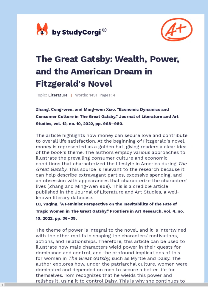 The Great Gatsby: Wealth, Power, and the American Dream in Fitzgerald's Novel. Page 1