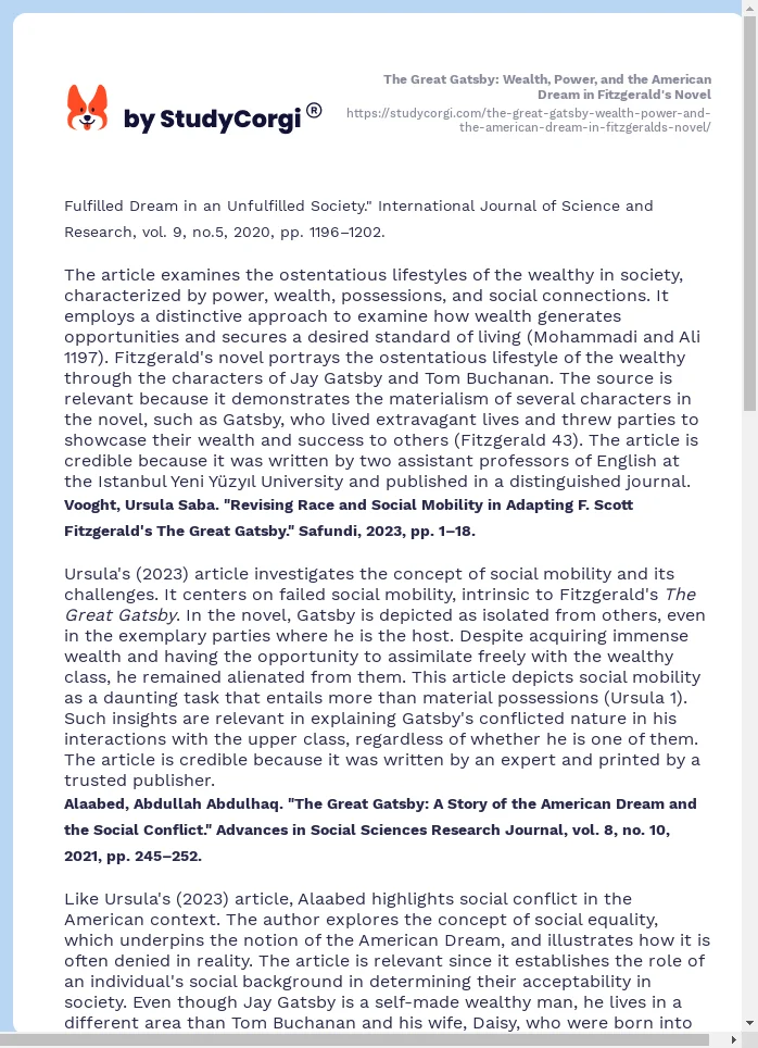 The Great Gatsby: Wealth, Power, and the American Dream in Fitzgerald's Novel. Page 2