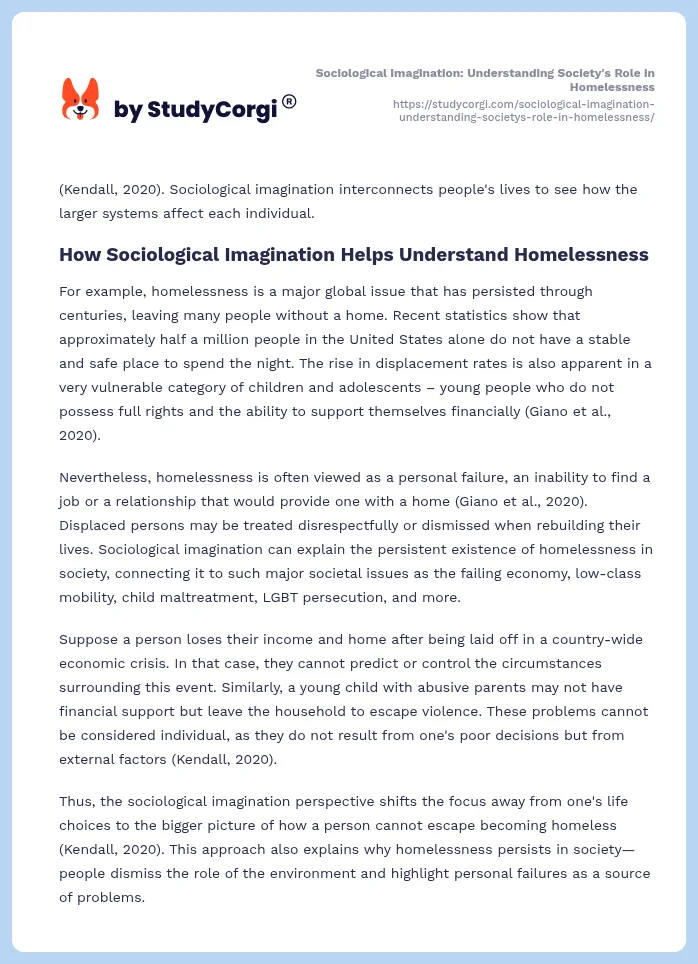 Sociological Imagination: Understanding Society's Role in Homelessness. Page 2