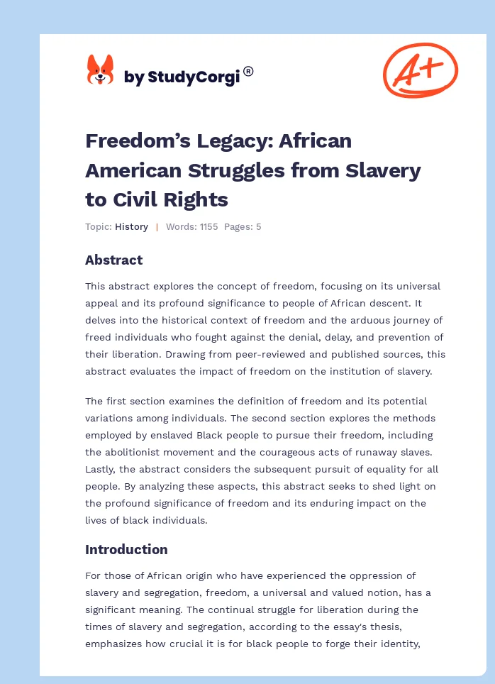 Freedom’s Legacy: African American Struggles from Slavery to Civil Rights. Page 1