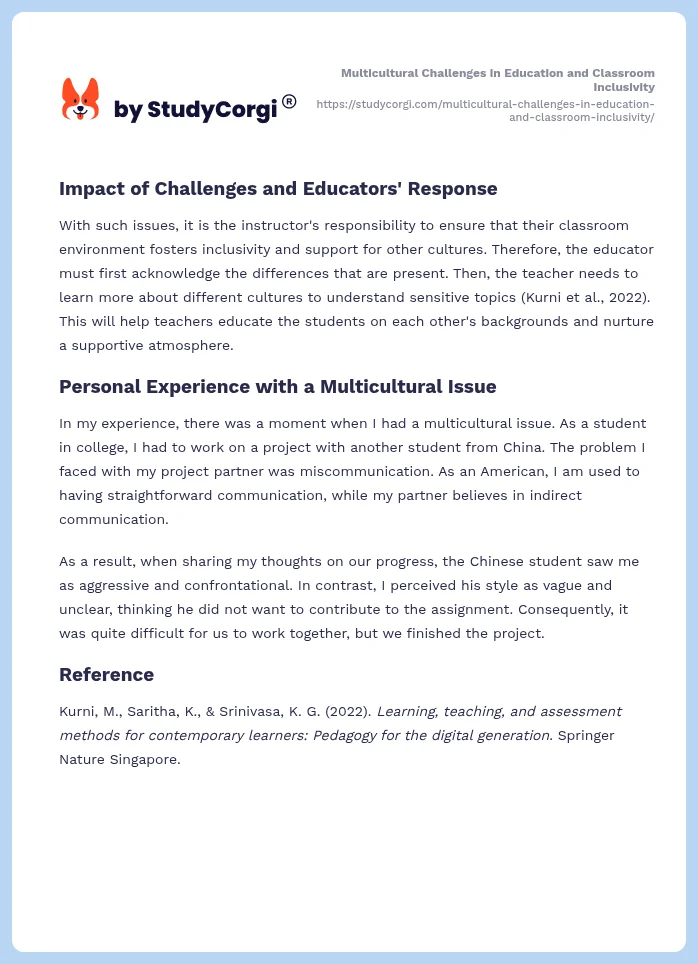 Multicultural Challenges in Education and Classroom Inclusivity. Page 2