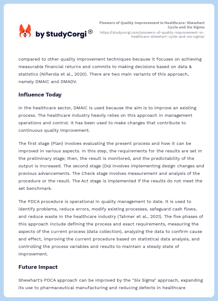 Pioneers of Quality Improvement in Healthcare: Shewhart Cycle and Six Sigma. Page 2