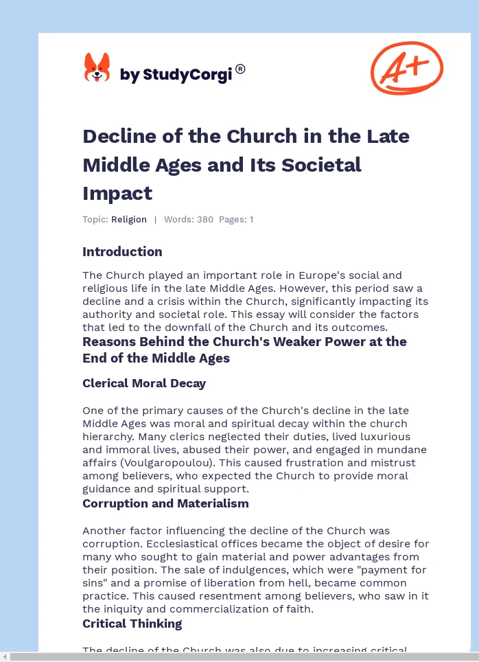 Decline of the Church in the Late Middle Ages and Its Societal Impact. Page 1