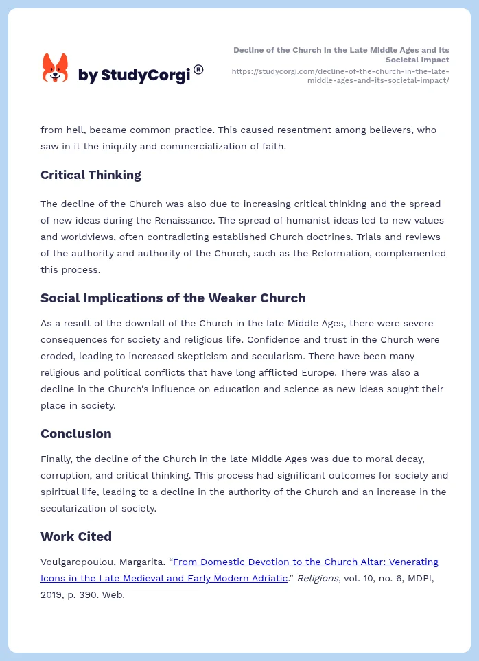 Decline of the Church in the Late Middle Ages and Its Societal Impact. Page 2