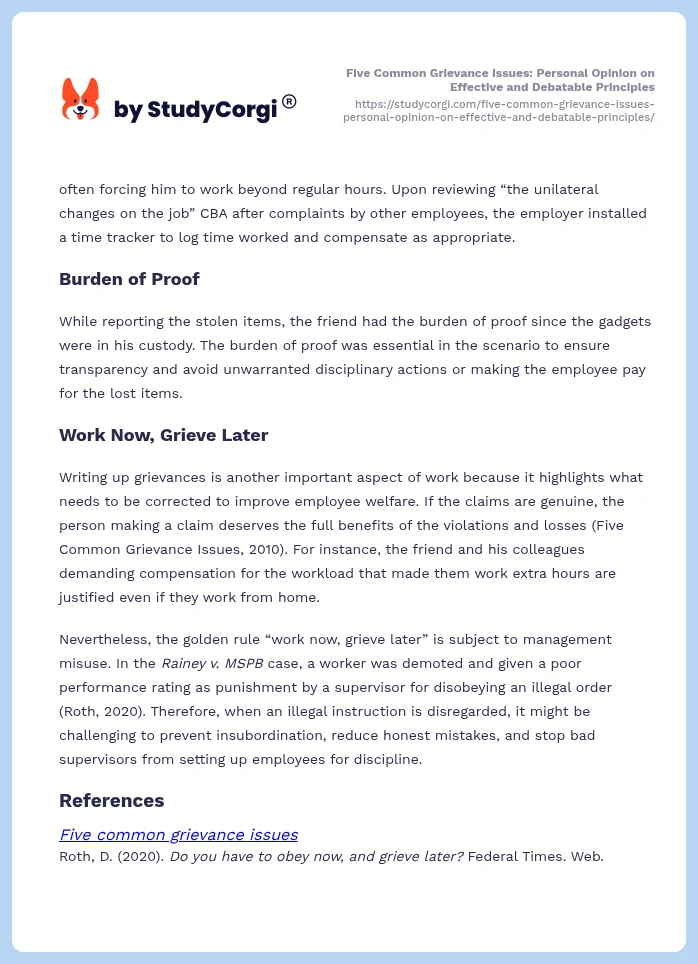 Five Common Grievance Issues: Personal Opinion on Effective and Debatable Principles. Page 2
