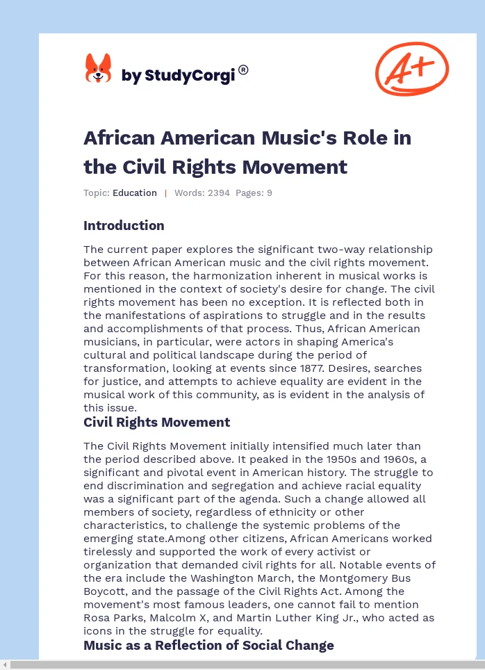 African American Music's Role in the Civil Rights Movement. Page 1