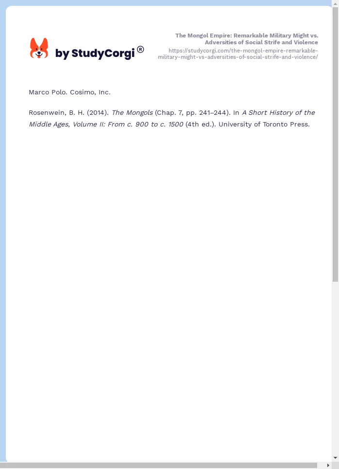 The Mongol Empire: Remarkable Military Might vs. Adversities of Social Strife and Violence. Page 2