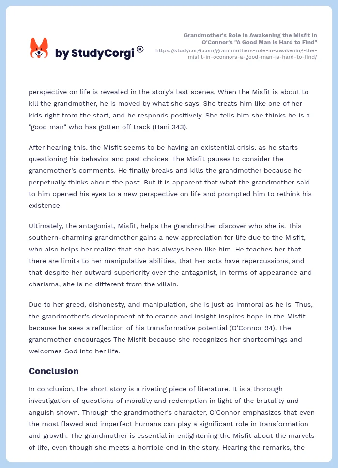 Grandmother's Role in Awakening the Misfit in O'Connor's “A Good Man Is Hard to Find”. Page 2