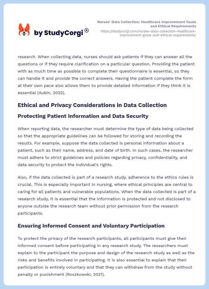Nurses’ Data Collection: Healthcare Improvement Goals and Ethical Requirements. Page 2